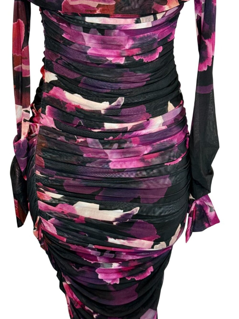 NICHOLAS Oaklyn Off Shoulder Shirred Midi Dress Blur Floral Magenta NWT - Size 2 - Picture 4 of 7